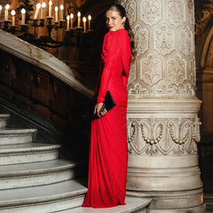 Robe plissée taille cintrée de haute qualité, couleur unie