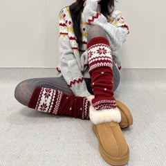 Guêtres de Noël chaudes et amples en tricot rouge à motif flocon de neige