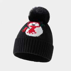 Bonnet de Noël tricoté bonhomme de neige à pompons