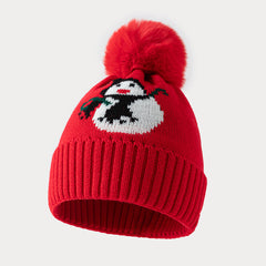 Bonnet de Noël tricoté bonhomme de neige à pompons