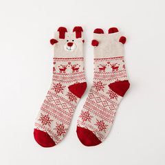 Chaussettes de Noël japonaises mi-mollet à oreilles de renne 3D
