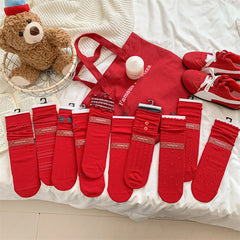 Chaussettes de Noël chics mi-mollet en coton peigné rouge souple