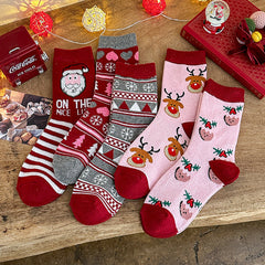 5 Pack Cartoon Wool Warm Mid Calf Cute   Christmas Socks
