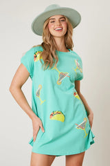 Robe de plage décontractée à sequins à manches courtes et ample