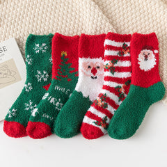 Lot de 5 chaussettes de Noël chaudes en polaire douce pour la maison