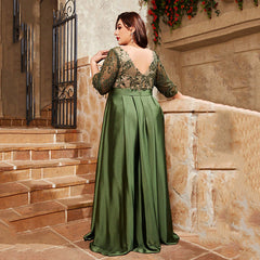 Robe de soirée grande taille, luxe abordable, style senior, élégante et personnalisée, robe de soirée verte élégante pour