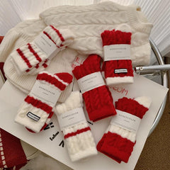 Chaussettes de Noël mi-mollet chaudes en cachemire mélangé à rayures rouges