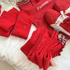 Chaussettes de Noël chics mi-mollet en coton peigné rouge souple