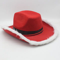 Red Faux Fur Cowboy Christmas Hat