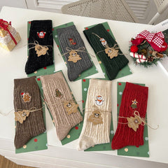 Chaussettes de Noël mi-mollet souples en coton texturé à maille torsadée