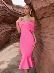 Evening Dress Bow off Shoulder Dress Elegant Ruffles Party Party Dress