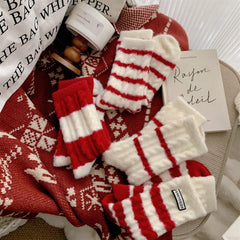 Chaussettes de Noël mi-mollet chaudes en cachemire mélangé à rayures rouges