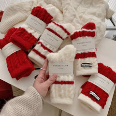 Chaussettes de Noël mi-mollet chaudes en cachemire mélangé à rayures rouges