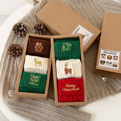 Chaussettes de Noël mi-mollet en coton brodées à motifs mignons de dessins animés