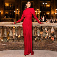 Robe plissée taille cintrée de haute qualité, couleur unie