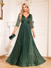 Chiffon Long Sleeve Evening Cocktail V neck Slim Fit Fishtail Long Party Dress