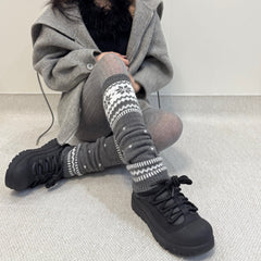 Guêtres de Noël chaudes et amples en tricot rouge à motif flocon de neige