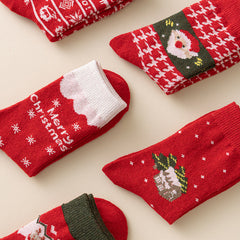 Lot de 5 paires de chaussettes de Noël rouges mi-mollet en cachemire épais et chaud