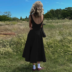 Solid Color Sleeveless Waist Slim Backless Dress