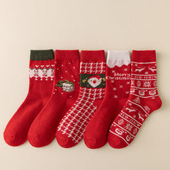 Lot de 5 paires de chaussettes de Noël rouges mi-mollet en cachemire épais et chaud