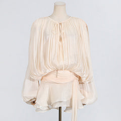 Puff Sleeve Lotus Leaf Skirt Early Pleated Design Short Mesh