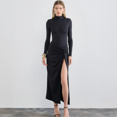 Fall Half Turtleneck Slit Pleated