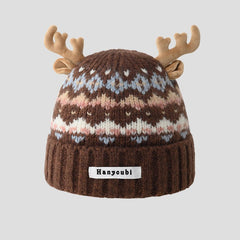 Bonnet de Noël mou à cache-oreilles en jacquard à motif rennes