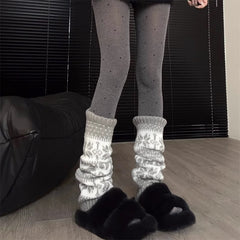 Retro Snowflake Knit Slouchy Red Christmas Leg Warmers