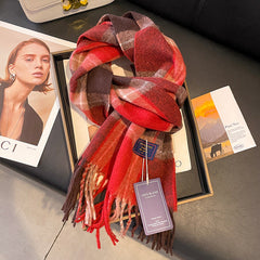 Burgundy Thermal Knit Plaid Christmas Scarf