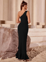 Black Slit Strapless High Waist Party Evening Dress