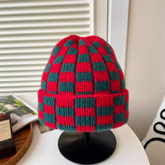 Checkered Knit Christmas Hat