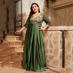 Robe de soirée grande taille, luxe abordable, style senior, élégante et personnalisée, robe de soirée verte élégante pour
