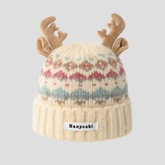 Bonnet de Noël mou à cache-oreilles en jacquard à motif rennes