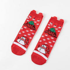 Chaussettes de Noël rouges mi-mollet en coton avec oreilles 3D mignonnes de dessin animé