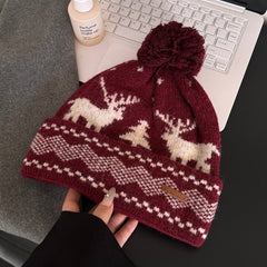 Bonnet de Noël vintage en jacquard à motif renne