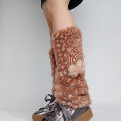 Faux Fur Deer Print Cozy Slouchy Christmas Leg Warmers