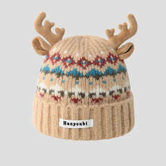 Bonnet de Noël mou à cache-oreilles en jacquard à motif rennes