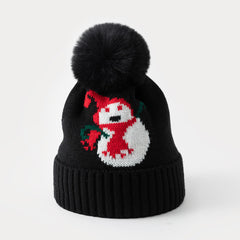 Bonnet de Noël tricoté bonhomme de neige à pompons