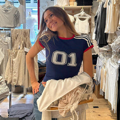 American Street Style Digital Print Contrast Color Short-sleeved T-shirt for Women