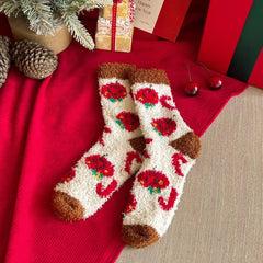 Cute Cartoon Fuzzy Coral Fleece Cozy Sleep Christmas Socks