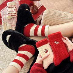 Wool Thick Warm Red Cute Christmas Socks