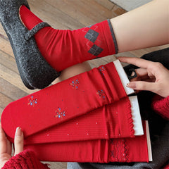 Chaussettes de Noël chics mi-mollet en coton peigné rouge souple