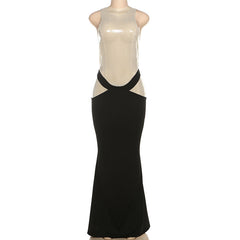 Robe maxi élégante à enfiler sans manches, col rond et sequins assortis