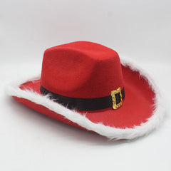 Red Faux Fur Cowboy Christmas Hat