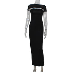 off the Shoulder Collar Wrapped Chest Backless Solid Color Tight Sheath Dress