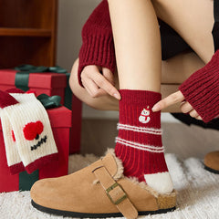 Chaussettes de Noël rouges mi-mollet en laine épaisse et mignonnes