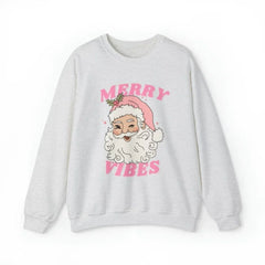 Pink Holiday Season Merry Vibes Cute Funny Kawaii Xmas Santa Christmas Hoodie Light Grey / S