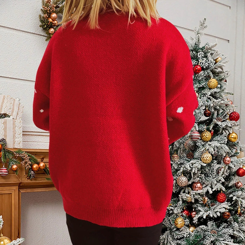 Elk Snowflake Pattern Christmas Sweater - Long Sleeve Loose Knit Sweaters-L