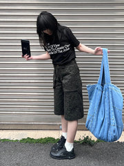 Pantalon cargo ample à grandes poches, imprimé léopard vert, style oversize