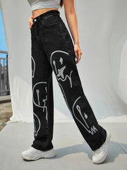 Gothic Ghost Cartoon Face Vintage Wash Baggy Pant